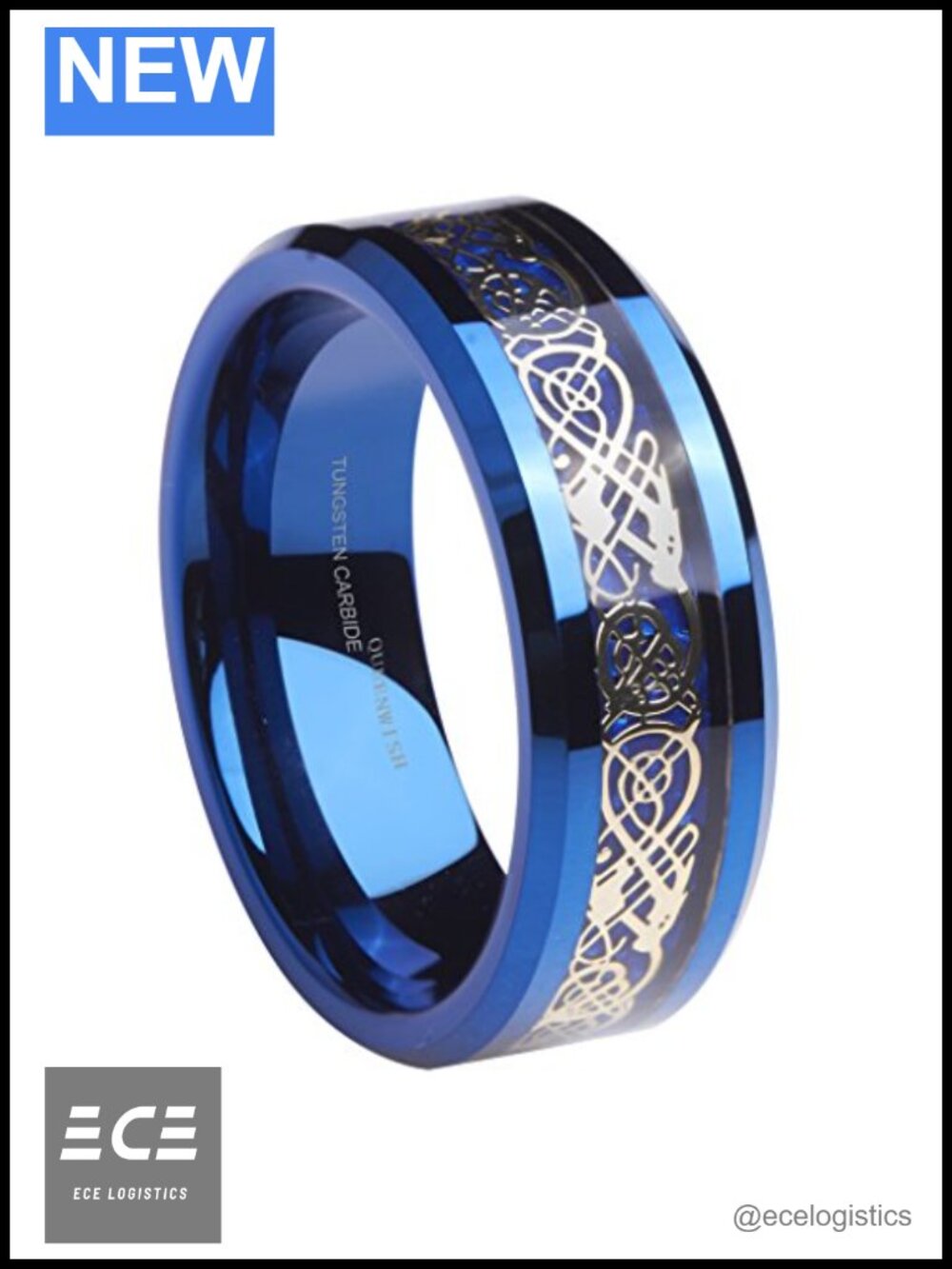 Tungsten Carbide Wedding Band Gold Plated Celtic Dragon Carbon Fibre Inlay